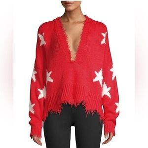 WILDFOX Stars Red Palmetto Knit Sweater Oversized Loose Fit Fringed …